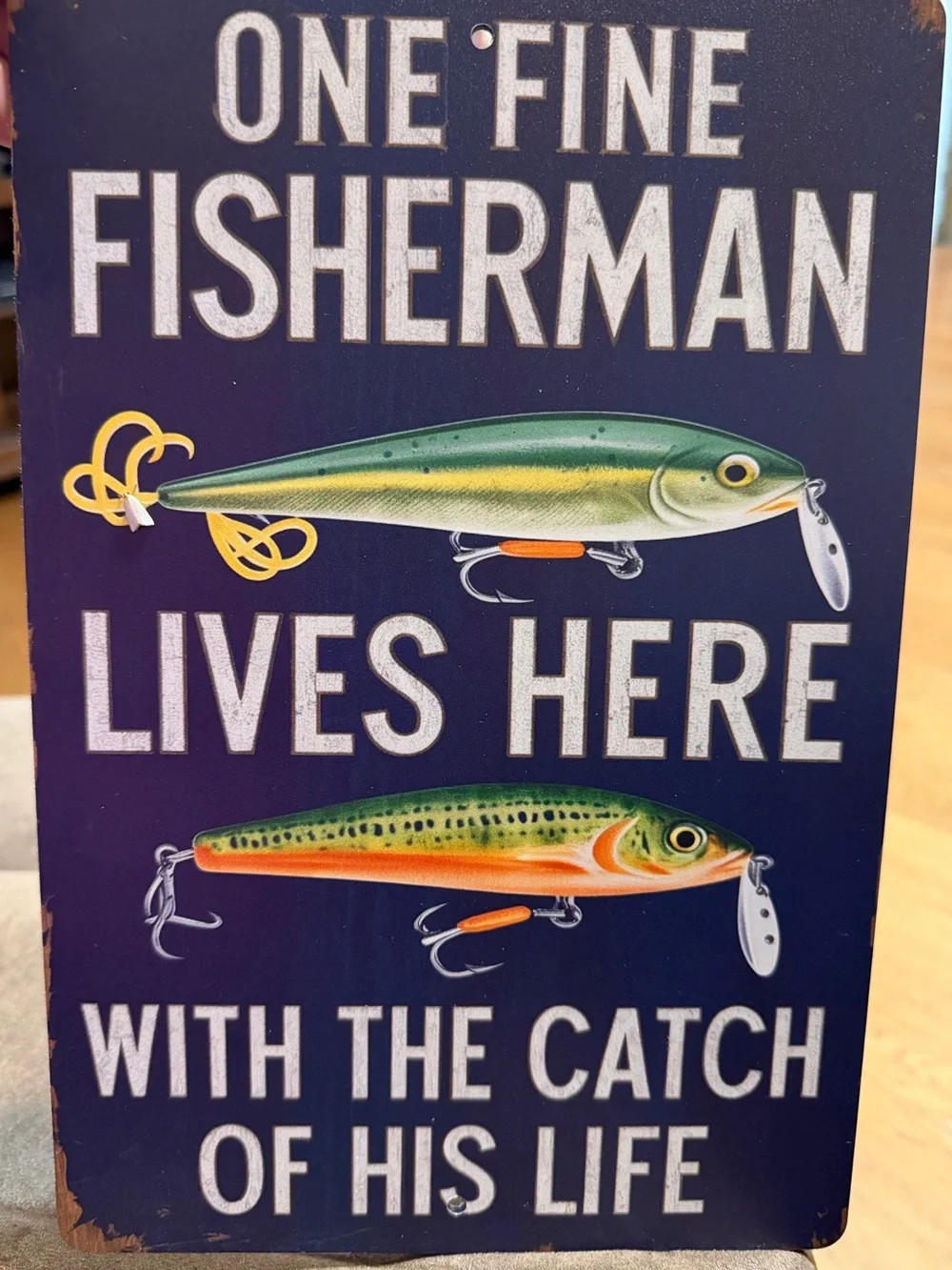 One Fine Fisherman Wall Sign - Navy with Green and Orange Fish -New